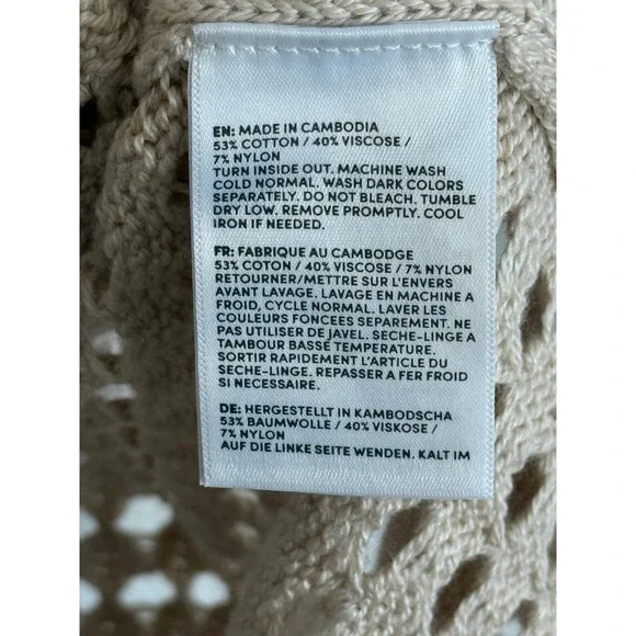 Lands' End Boho Beige Crochet Open Knit V-Neck Sweater Tunic S Coastal Chic Airy - Picture 7 of 9